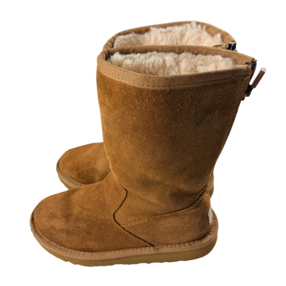 UGG Kids Classic II Back Zip Chestnut Brown Suede Sheepskin Boots Size 13